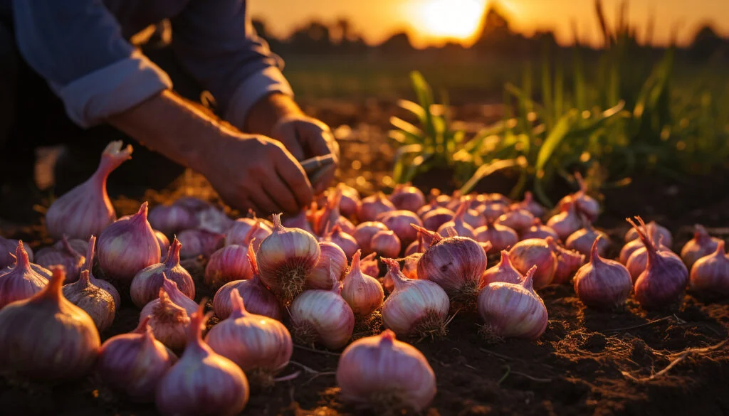 Garlic (Lahasun) Farmer Hand Holds Ripe Vegetables Harvesting Nature Freshness Generated By Artificial Intelligence 1024x585 1
